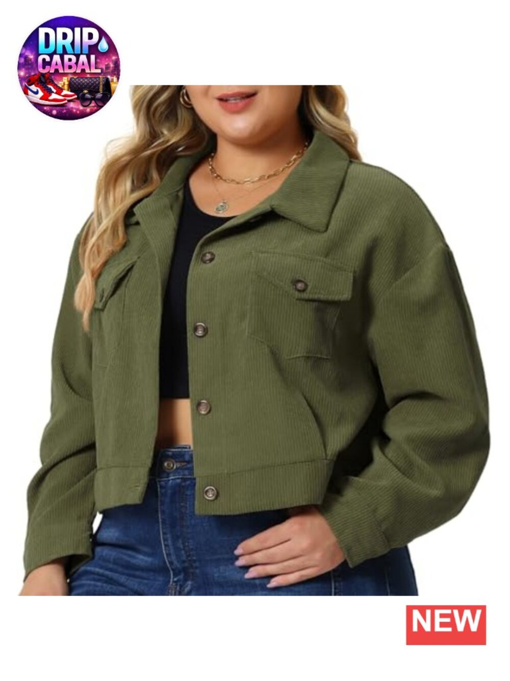 Plus Size Corduroy Shacket Button Down Long Sleeve Cropped Jacket
